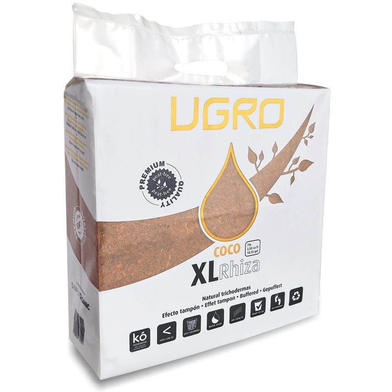 U Gro XL RHIZA - po rehydrataci 70l kokosového substrátu. Obsahuje trichodermu